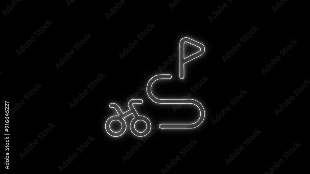 Neon Glowing Bike Journey Map Icon Isolated on Black Background. 4K Ultra HD Video Motion Graphic Animation Neon Glowing Bike Journey Map Icon Isolated on Black Background. 4K Ultra HD Video Motion Graphic Animation