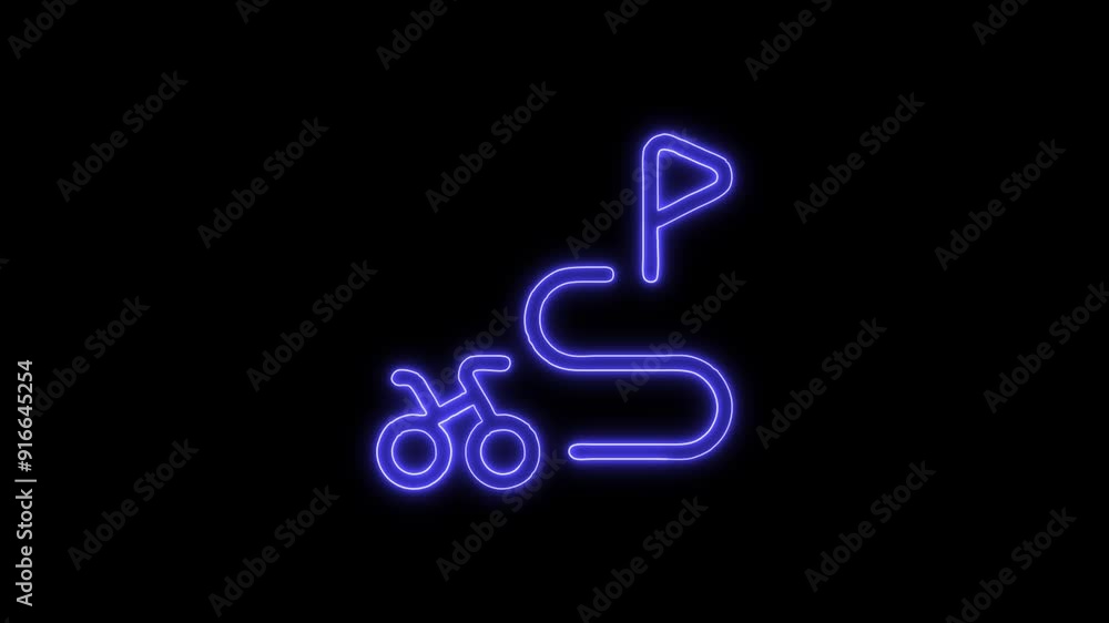 Neon Glowing Bike Journey Map Icon Isolated on Black Background. 4K Ultra HD Video Motion Graphic Animation Neon Glowing Bike Journey Map Icon Isolated on Black Background. 4K Ultra HD Video Motion Graphic Animation
