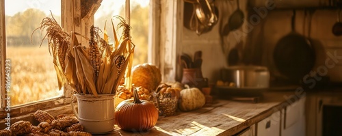 A cozy kitchen scene with p...