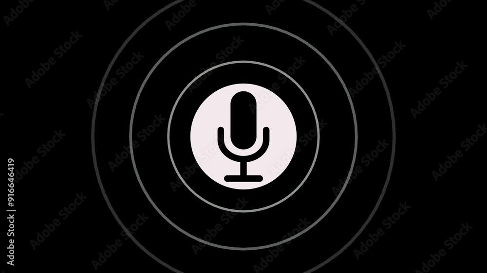 Animation of white microphone and sound waves. Audio listening Microphone symbol icon animation. Animation of white microphone and sound waves. Audio listening Microphone symbol icon animation.