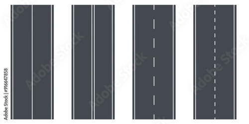 Road highway elements set isolated on white background. Vector illustration