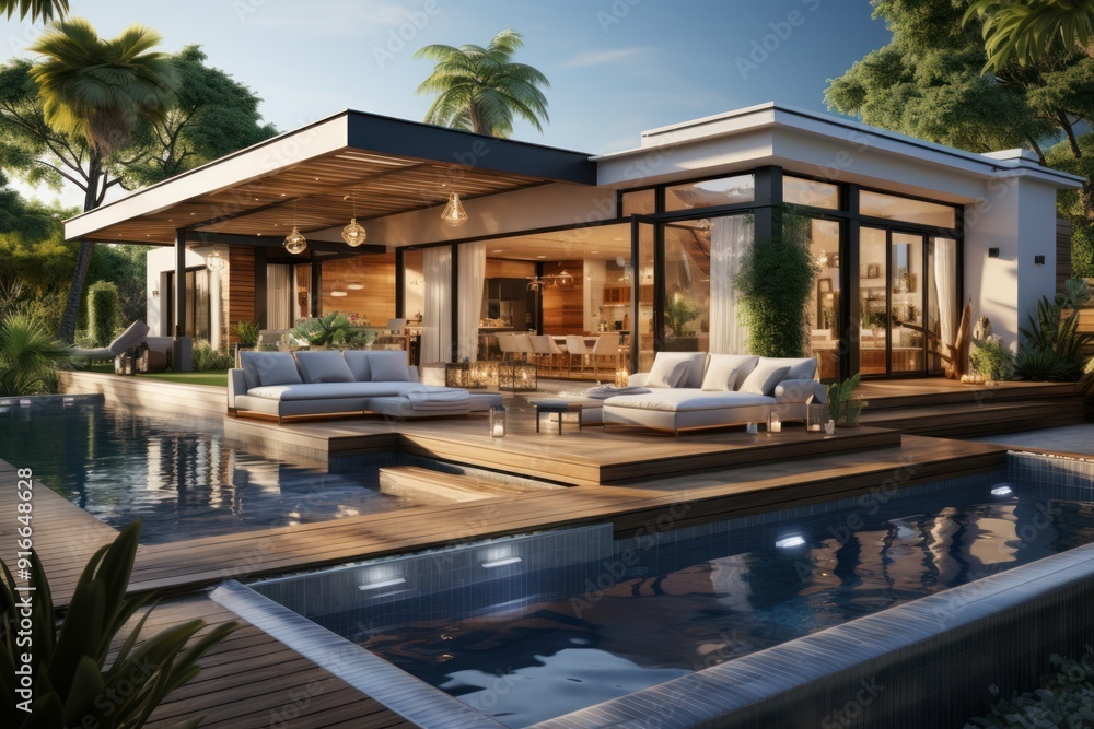 Fototapeta premium Photo of a modern design house with outdoor space