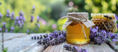 Honey Jar and Lavender Flowers