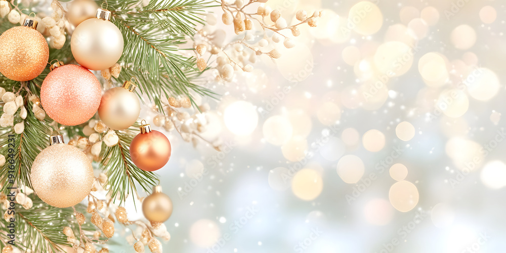 Luxurious Christmas Background with Festive Decorations, Ornaments, and Gifts Luxurious Christmas Background with Festive Decorations, Ornaments, and Gifts
