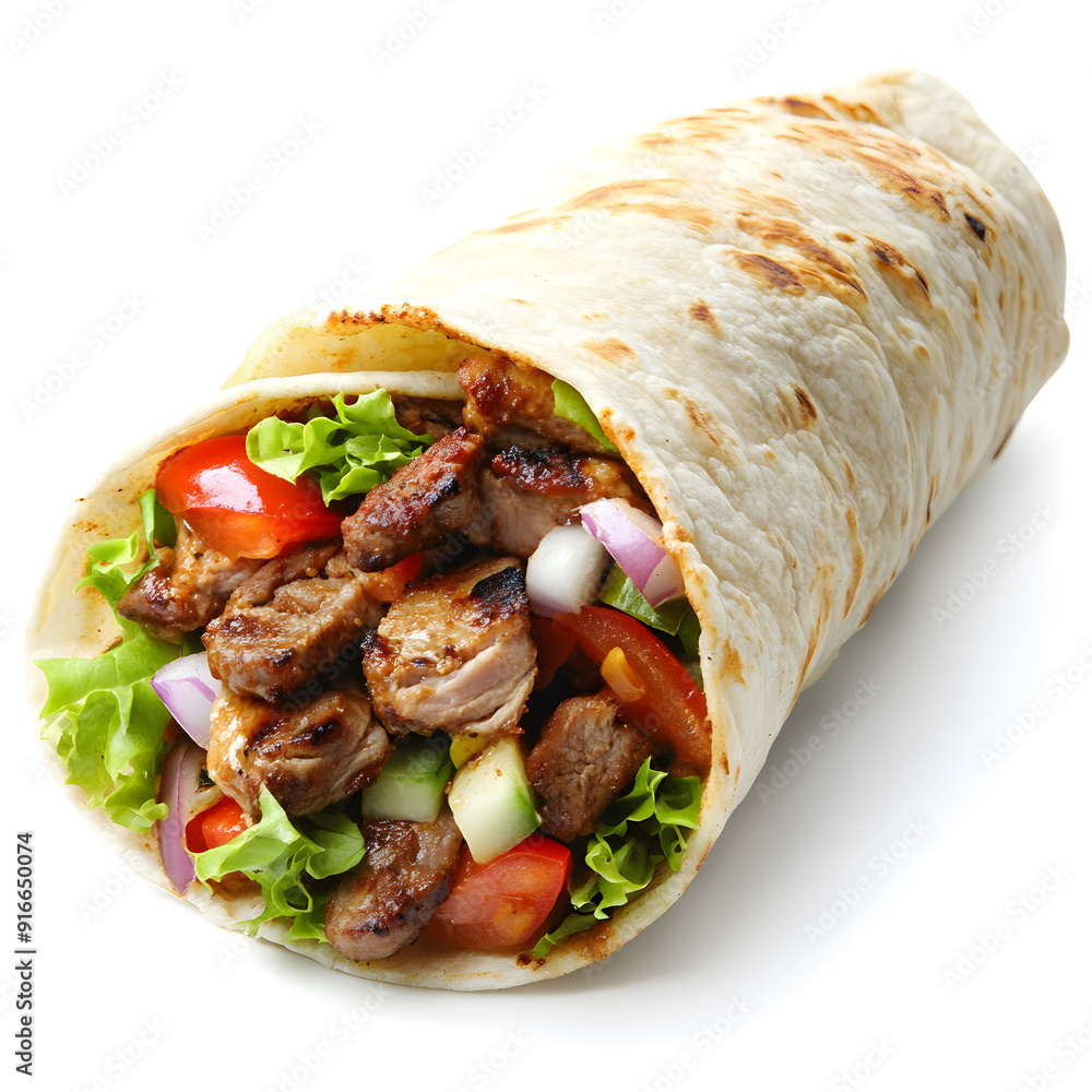 Shawarma with fresh vegetables on white background Shawarma with fresh vegetables on white background