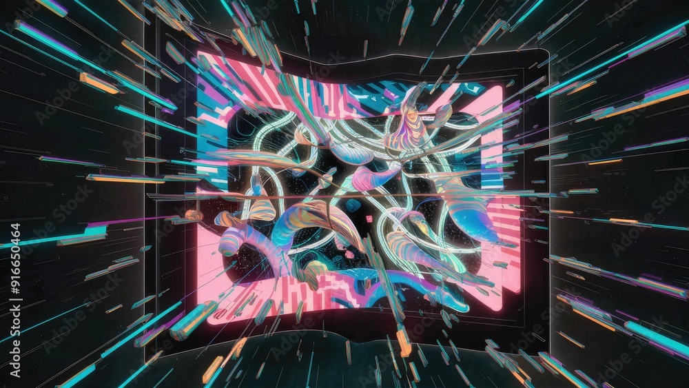Fototapeta premium Abstract representation of a malfunctioning digital display featuring vibrant distortions and glitches