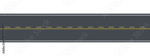 Road markings elements. Grey road, the yellow line. Vector illustration