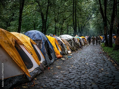 Wallpaper Mural Rows of tents set up by homeless Dressed very dirty individuals in a park, Recession, Economic crisis Torontodigital.ca