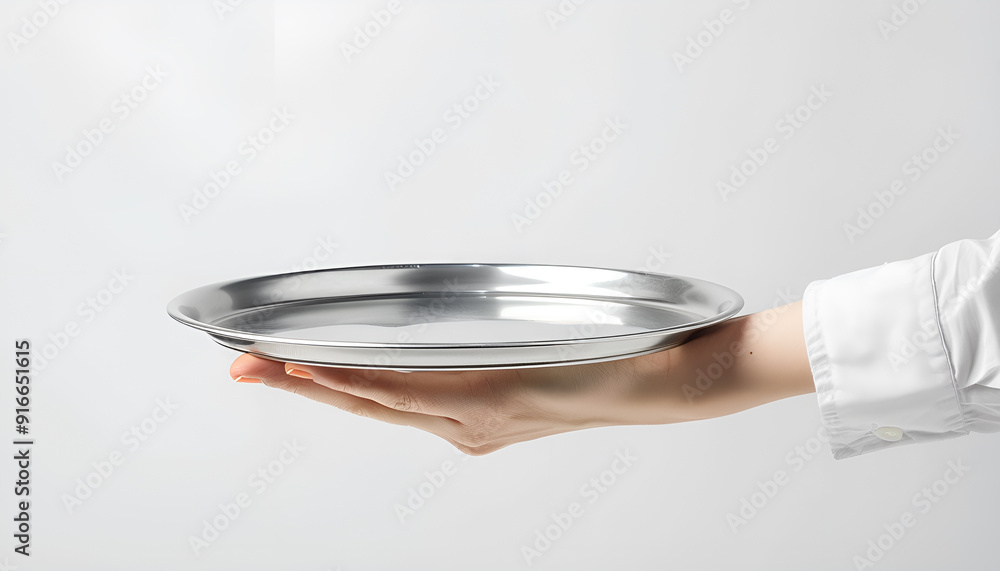 Waiter with empty tray on white background Waiter with empty tray on white background