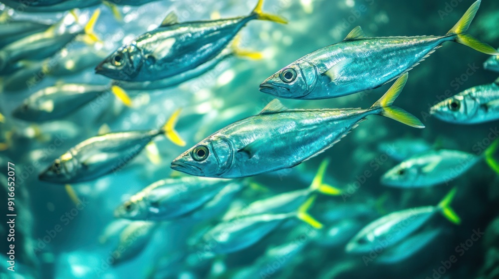 School of Fish Swimming in Blue Water School of Fish Swimming in Blue Water