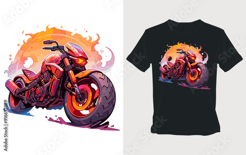 Fiery Motorcycle Illustration for T-shirt Design