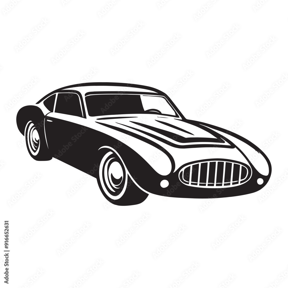 Obraz premium Black and White Car Silhouette Vector Illustration, Stylish Black and White Car Outline Vector