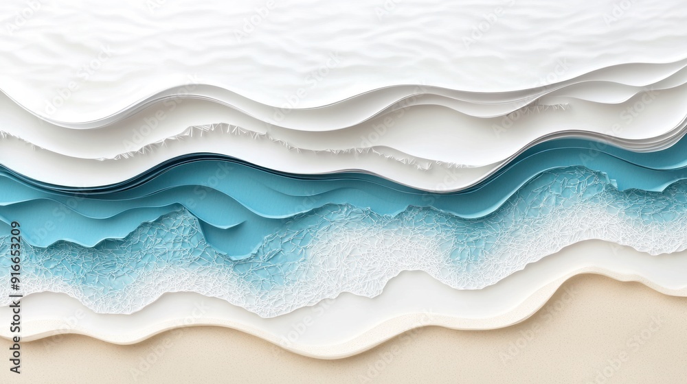 Layered Paper Art of a Beach and Ocean Layered Paper Art of a Beach and Ocean