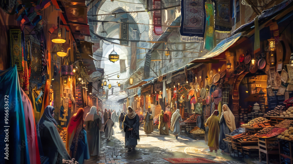 Obraz premium Old shops in a middle eastern old bazaar