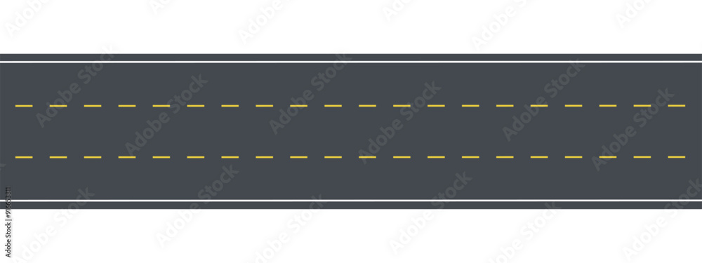 Asphalt road top view with two yellow lines. Vector illustration Asphalt road top view with two yellow lines. Vector illustration