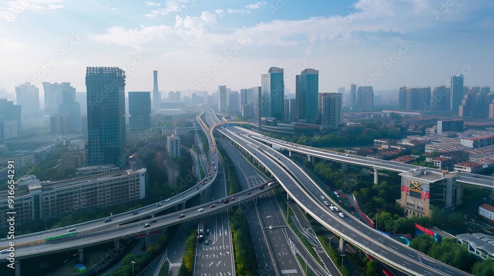 Aerial Drone View of modern Urban City Flyover. ai-generated