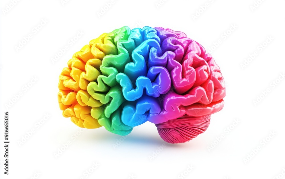 3D colorful model of a brain on white 3D colorful model of a brain on white