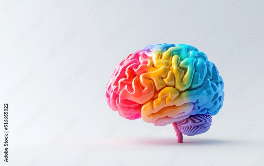 3D colorful model of a brain on white background with copy space for text 3D colorful model of a brain on white background with copy space for text