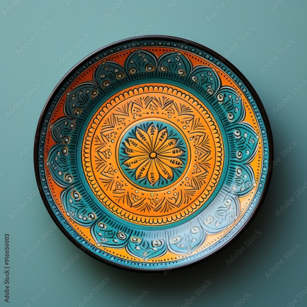 Decorative Moroccan ceramic hand painted plate, handmade, isolated, closeup top view. Decorative Moroccan ceramic hand painted plate, handmade, isolated, closeup top view.