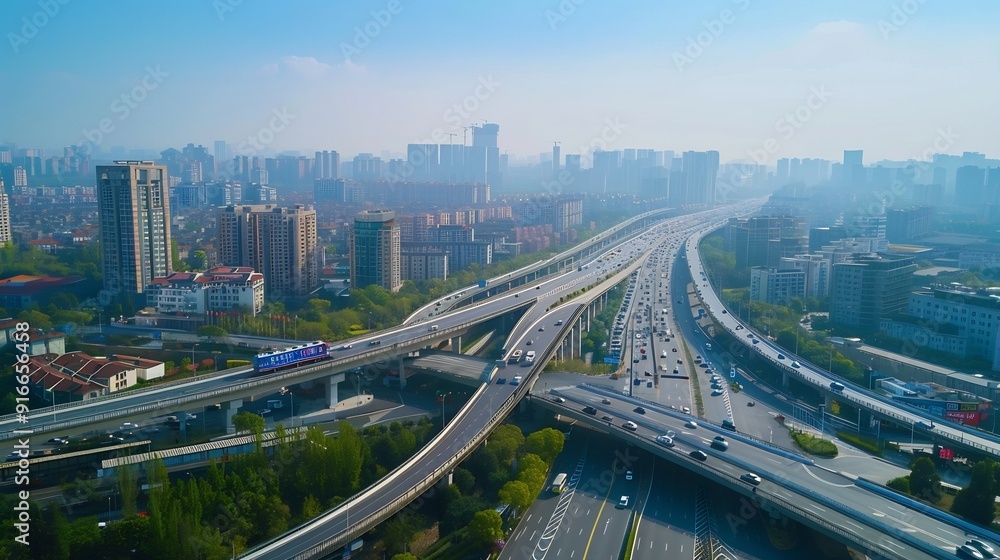 Naklejka premium Aerial Drone View of modern Urban City Flyover. ai-generated