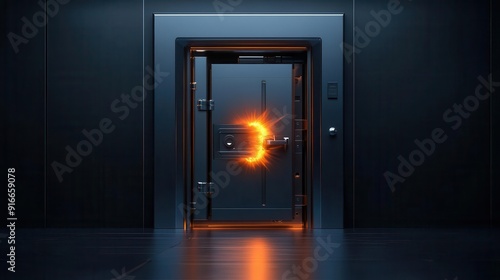 A vault door melting, 3D rendering, metallic textures, high detail, financial security threat