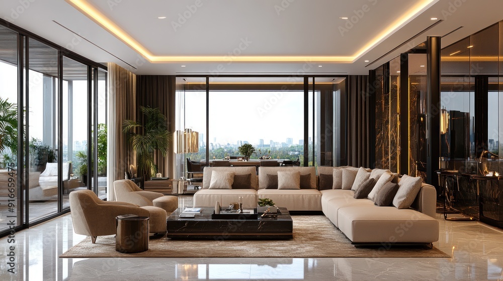 Luxurious Living Room with City View Luxurious Living Room with City View