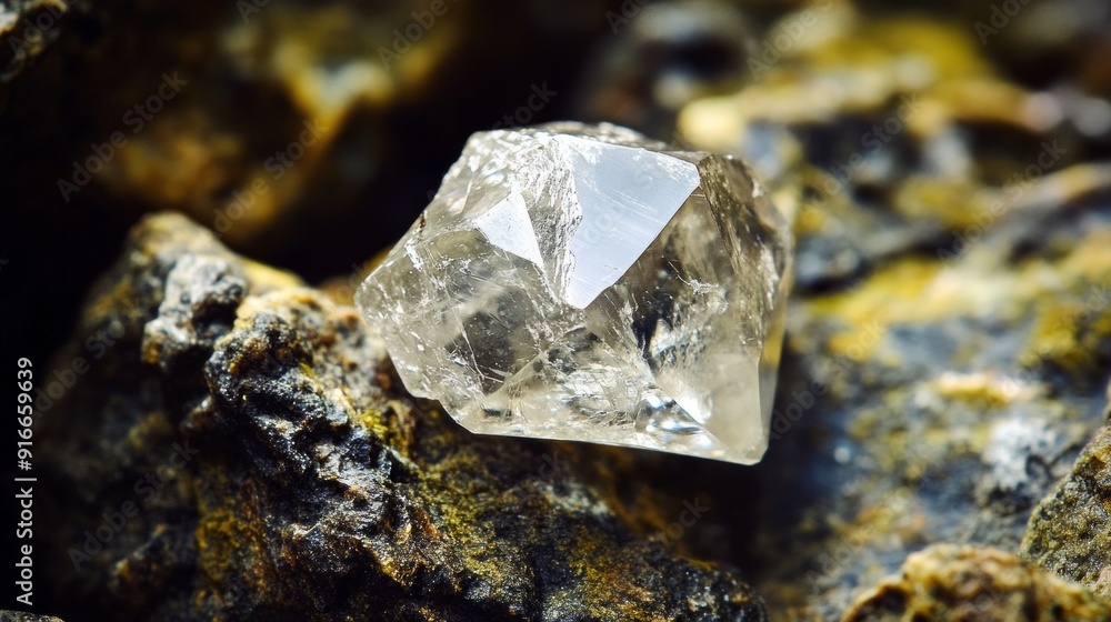 Rough diamond, precious stone in mines. Concept of mining and extraction of rare ores. Rough diamond, precious stone in mines. Concept of mining and extraction of rare ores.