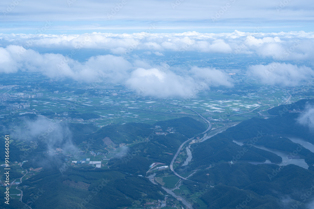 View of Cheongju city from airplane in Korea