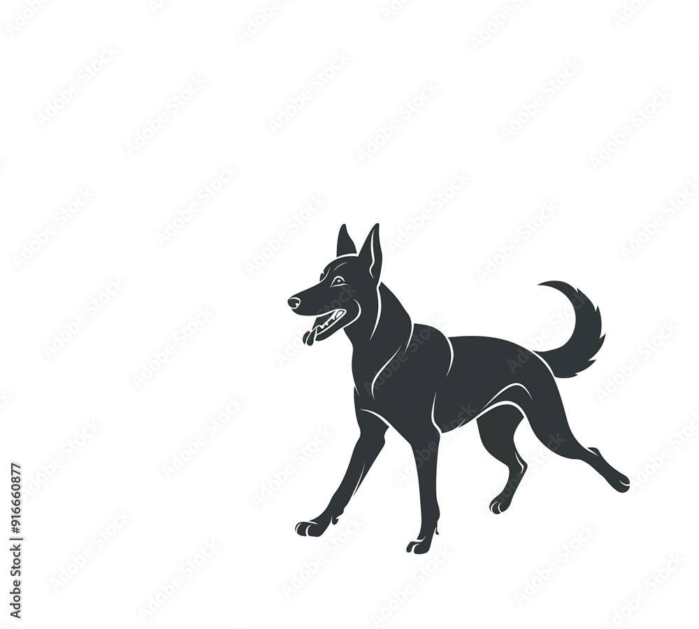 Obraz premium Black and White Dog Silhouette Vector Illustration, Loyal Dog Silhouette Editable Vector Graphic