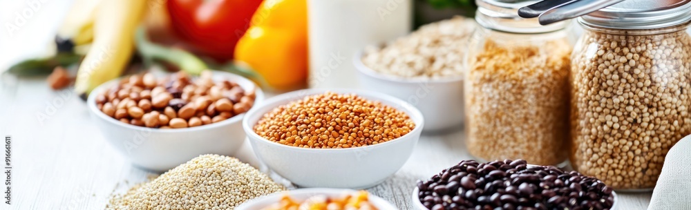 Various Grains and Beans in Bowls and Jars Various Grains and Beans in Bowls and Jars