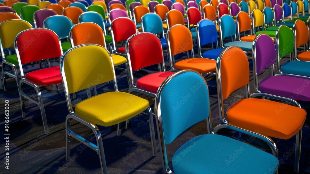 Fototapeta premium Empty rows of colorful chairs