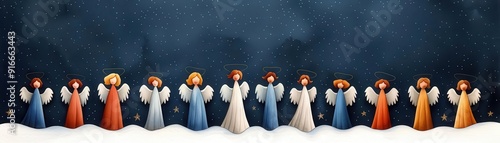 Angels singing, heavenly choir, starry sky, watercolor style