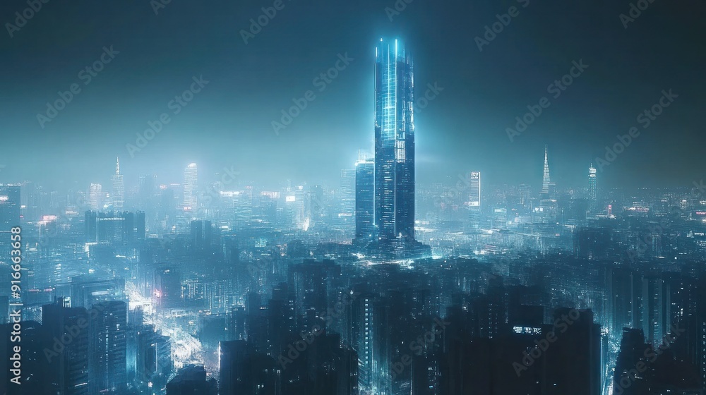 Nighttime Cityscape with Towering Skyscrapers Nighttime Cityscape with Towering Skyscrapers