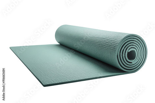 Rolled out yoga mat on transparent background. Ideal for fitness, exercise, and meditation purposes. Provides comfort and stability. photo