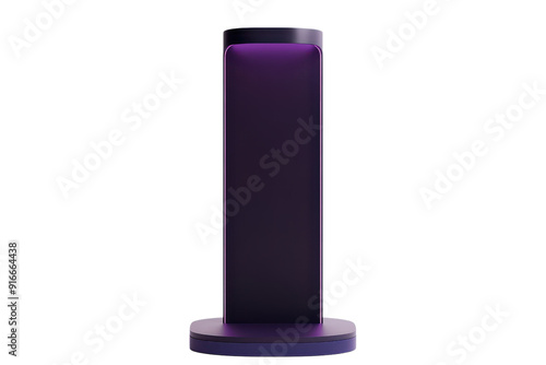 Sleek modern tall black cylindrical speaker design with purple underglow, isolated on transparent background. for stock photos. photo