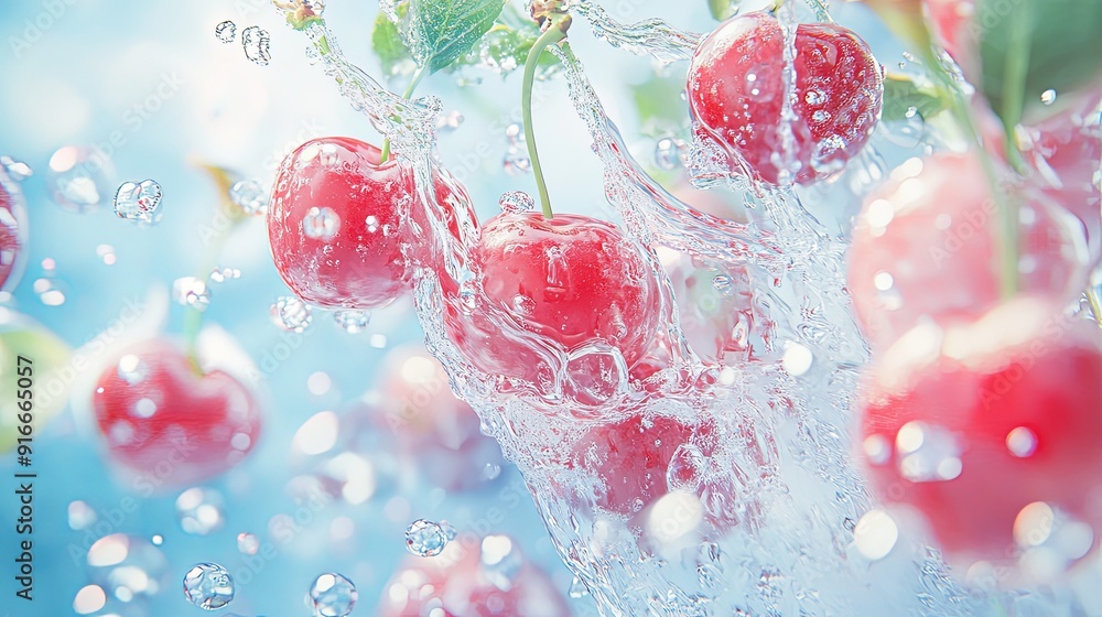 Surrealistic Liquid Explosion of Fresh Cherries with Water Spray on Bright Clean Background, High-Resolution Realistic Detail and Photorealistic Colors, Front View with Dynamic Dispersion
Surrealistic Liquid Explosion of Fresh Cherries with Water Spray on Bright Clean Background, High-Resolution Realistic Detail and Photorealistic Colors, Front View with Dynamic Dispersion