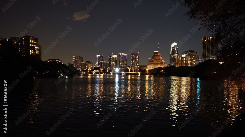 Nighttime Skyline Reflection Nighttime Skyline Reflection