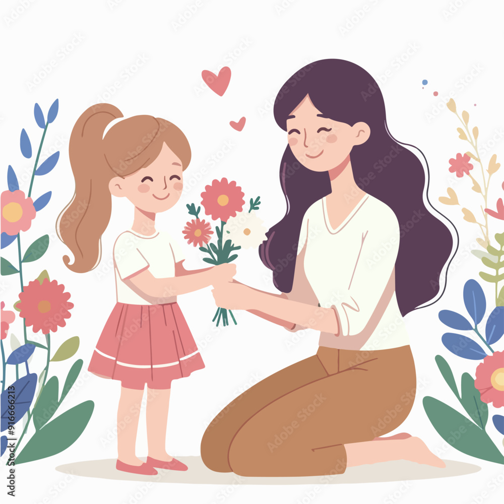 a child who gives flowers to his mother