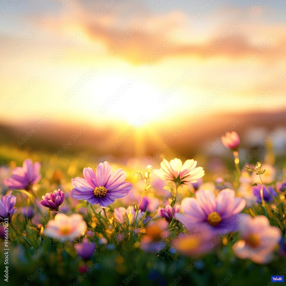Beautiful sunset over a field of wildflowers. Beautiful sunset over a field of wildflowers.
