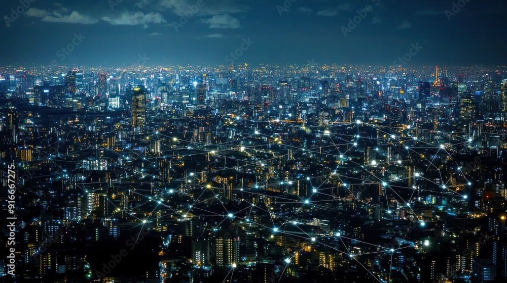 Fototapeta premium Nighttime Cityscape with Interconnected Lights