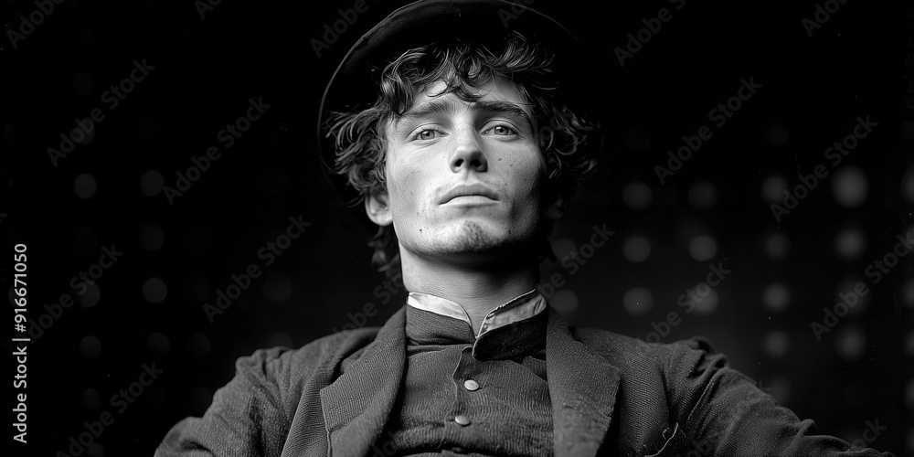 Fototapeta premium A picture of a Victorian era man taking a selfie