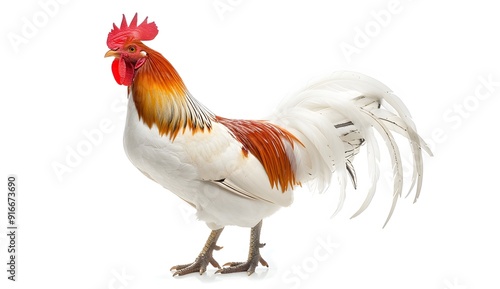 White Rooster with Red Comb Isolated on White photo