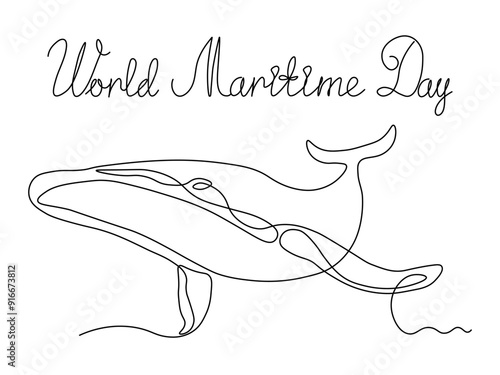 World Maritime Day. whale, continuous single line art hand drawing sketch