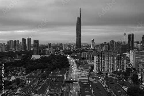 Photography view of a beautiful kuala lumpur city in black and white
