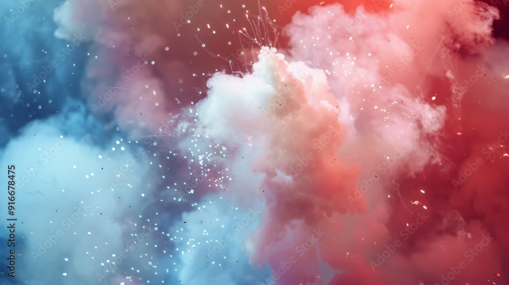 American flag colors from smoke explosion of cloudy firework at USA independence day American flag colors from smoke explosion of cloudy firework at USA independence day