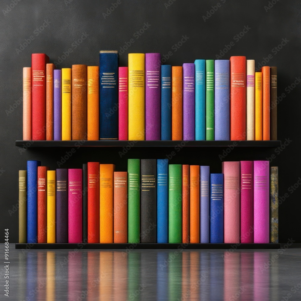 A bookshelf filled with colorful books.