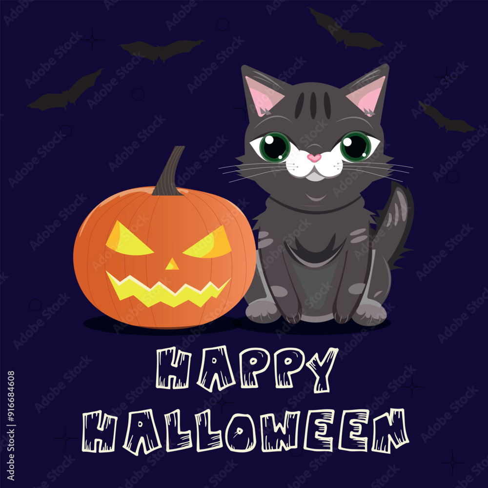 halloween background with pumpkin and bats and cat halloween background with pumpkin and bats and cat