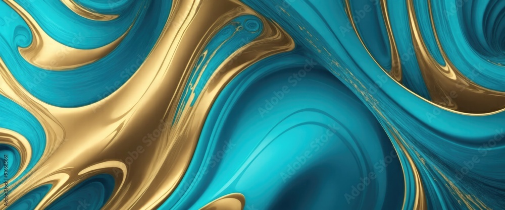 Cyan and Gold Wavy Liquid Design Digital Background Cyan and Gold Wavy Liquid Design Digital Background