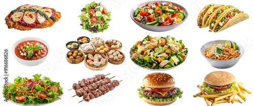 Compilation of detailed drawings of world foods.Popular foods arond the world
