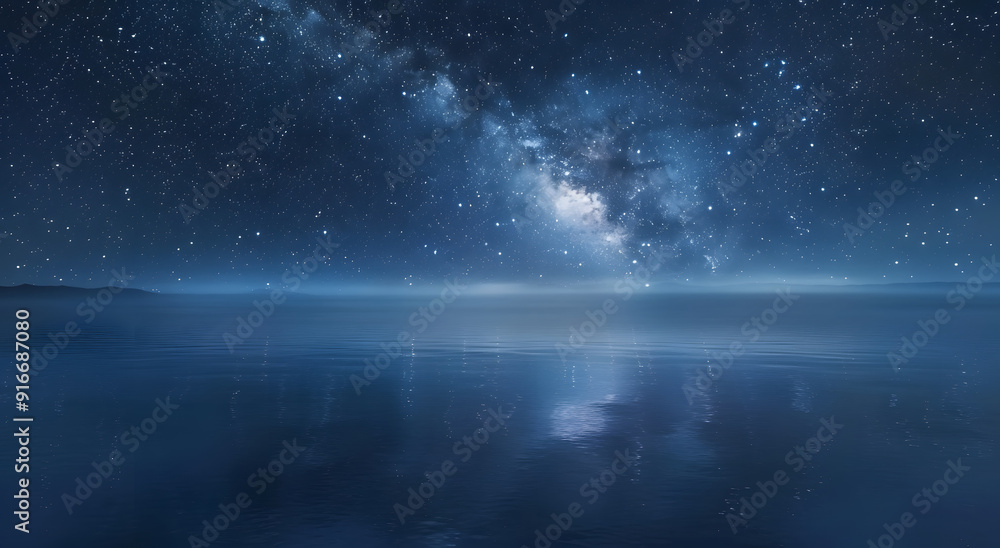 Snow-capped mountains and lakes under the Milky Way stars Snow-capped mountains and lakes under the Milky Way stars